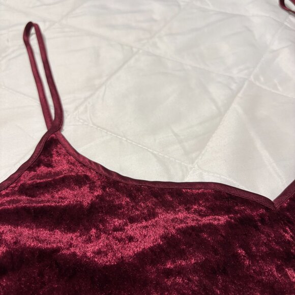 VTG Vamp Velvet Slip Dress L Burgundy Red‎ Intimate Moods Whimsigoth Romantic - Picture 7 of 8